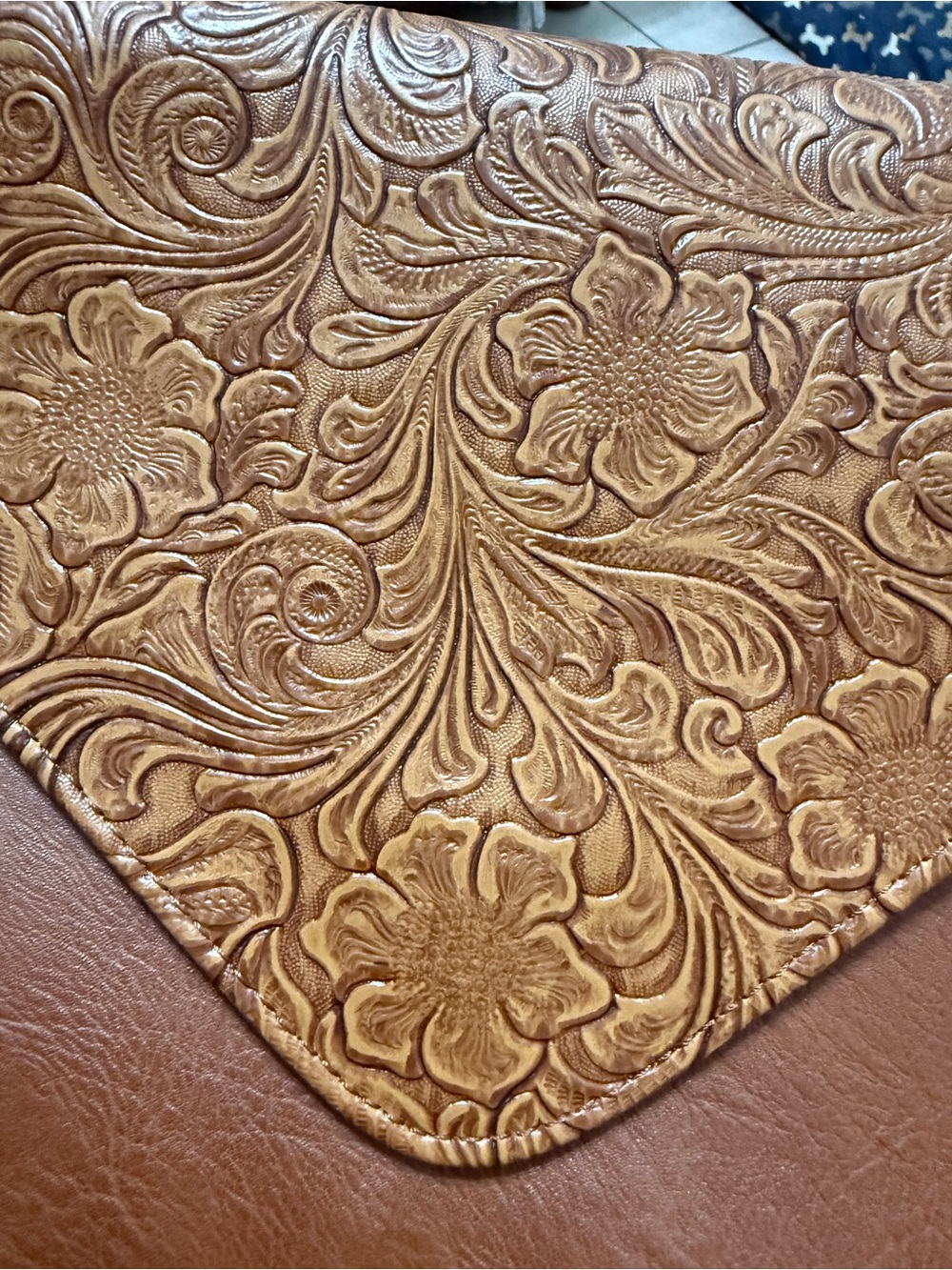 Embossed Leather-Faux Brown Envelope Clutch - Picture 8 of 8